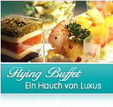 Schon probiert? Flying Buffet - das bedeuet kein Anstehen am Buffet mehr - unser freundliches Personal serviert Köstlichkeiten aus dem Glas direkt vom Tablett - beispielsweise als Ergänzung für Ihre Vernissage oder Ihren Messeempfang. Wir beraten Sie gern. Flying Buffet Variationen. Feinkost Spehr - Fleischerei, Feinkost, Tagesbistro, auch Bioprodukte. ca. 24K